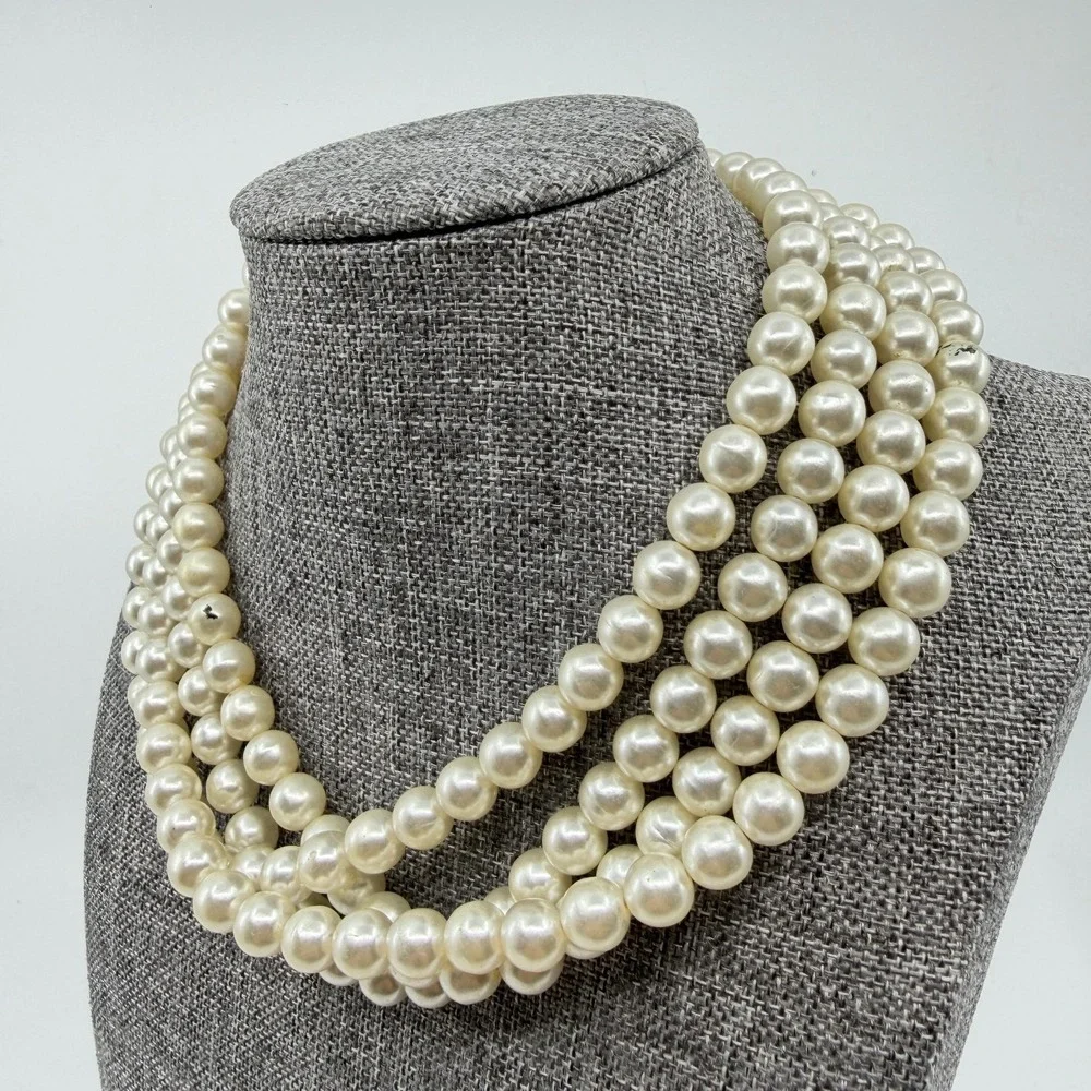 Cream Faux Pearl Multi Strand Necklace Chunky Coquette Statement Wedding Gift